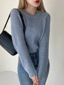 DAZY Solid Raglan Sleeve Jumper - Blue - View 3