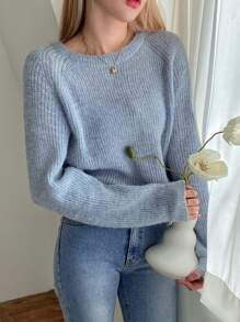 DAZY Solid Raglan Sleeve Jumper - Blue - View 5