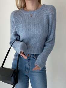 DAZY Solid Raglan Sleeve Jumper - Blue - View 6