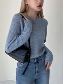 DAZY Solid Raglan Sleeve Jumper - Blue - View 9