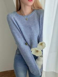 DAZY Solid Raglan Sleeve Jumper - Blue - View 10