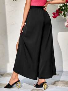 SHEIN Maternity Split Thigh Belted Trousers - Black - View 3