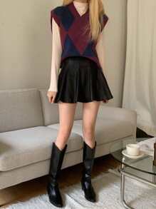 DAZY Argyle Pattern V Neck Sweater Vest Without Tee - Red - View 3