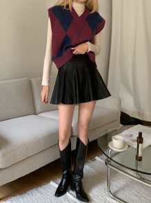 DAZY Argyle Pattern V Neck Sweater Vest Without Tee - Red - View 6