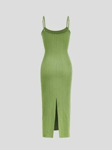 SHEIN MOD Đầm Chia màu trơn Thanh lịch - Màu xanh chanh - Xem 2