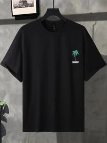 Manfinity Chillmode Men Sun & Slogan Graphic Drop Shoulder Oversized Tee - Black - View 2
