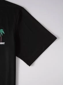 Manfinity Chillmode Men Sun & Slogan Graphic Drop Shoulder Oversized Tee - Black - View 3
