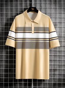 Manfinity Men Striped Print Polo Shirt - Khaki - View 1