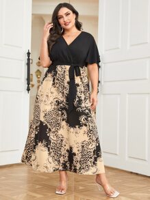Mulvari Đầm Plus Size Thắt lưng Trọn gói Baroque Thanh lịch - màu đen - Xem 1