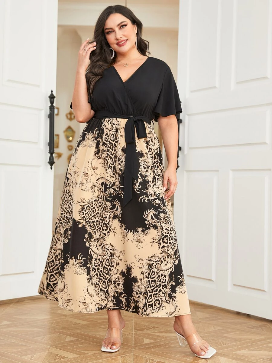 Mulvari Đầm Plus Size Thắt lưng Trọn gói Baroque Thanh lịch - màu đen - Xem 1