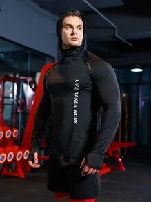 Manfinity Running Áo nỉ thể thao tay raglan kiểu Boyfriend dành cho nam, in hình khẩu hiệu và có lỗ xỏ ngón tay. - màu đen - Xem 5