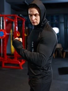 Manfinity Running Áo nỉ thể thao tay raglan kiểu Boyfriend dành cho nam, in hình khẩu hiệu và có lỗ xỏ ngón tay. - màu đen - Xem 3