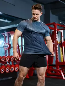 Manfinity Fitness Men Striped Print Sports Tee  Workout Tops Workout Tops Gym Top Breathable - Multicolor - View 1