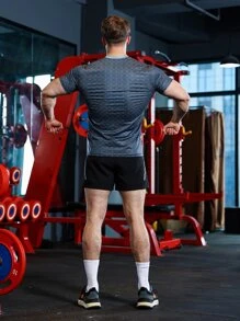 Manfinity Fitness Men Striped Print Sports Tee  Workout Tops Workout Tops Gym Top Breathable - Multicolor - View 2