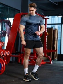 Manfinity Fitness Men Striped Print Sports Tee  Workout Tops Workout Tops Gym Top Breathable - Multicolor - View 3