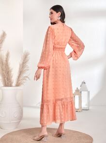 Modelyn Swiss Dot Ruffle Hem A-line Dress - Coral Pink - View 2