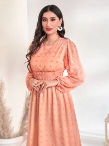 Modelyn Swiss Dot Ruffle Hem A-line Dress - Coral Pink - View 4