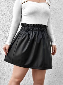 SHEIN LUNE Plus Paperbag Waist Skirt - Black - View 5
