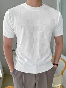 DAZY Men Solid Round Neck Knit Top - White - View 3