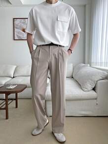 DAZY 男士純棉翻蓋口袋純色T恤 - 白色 - 查看 8