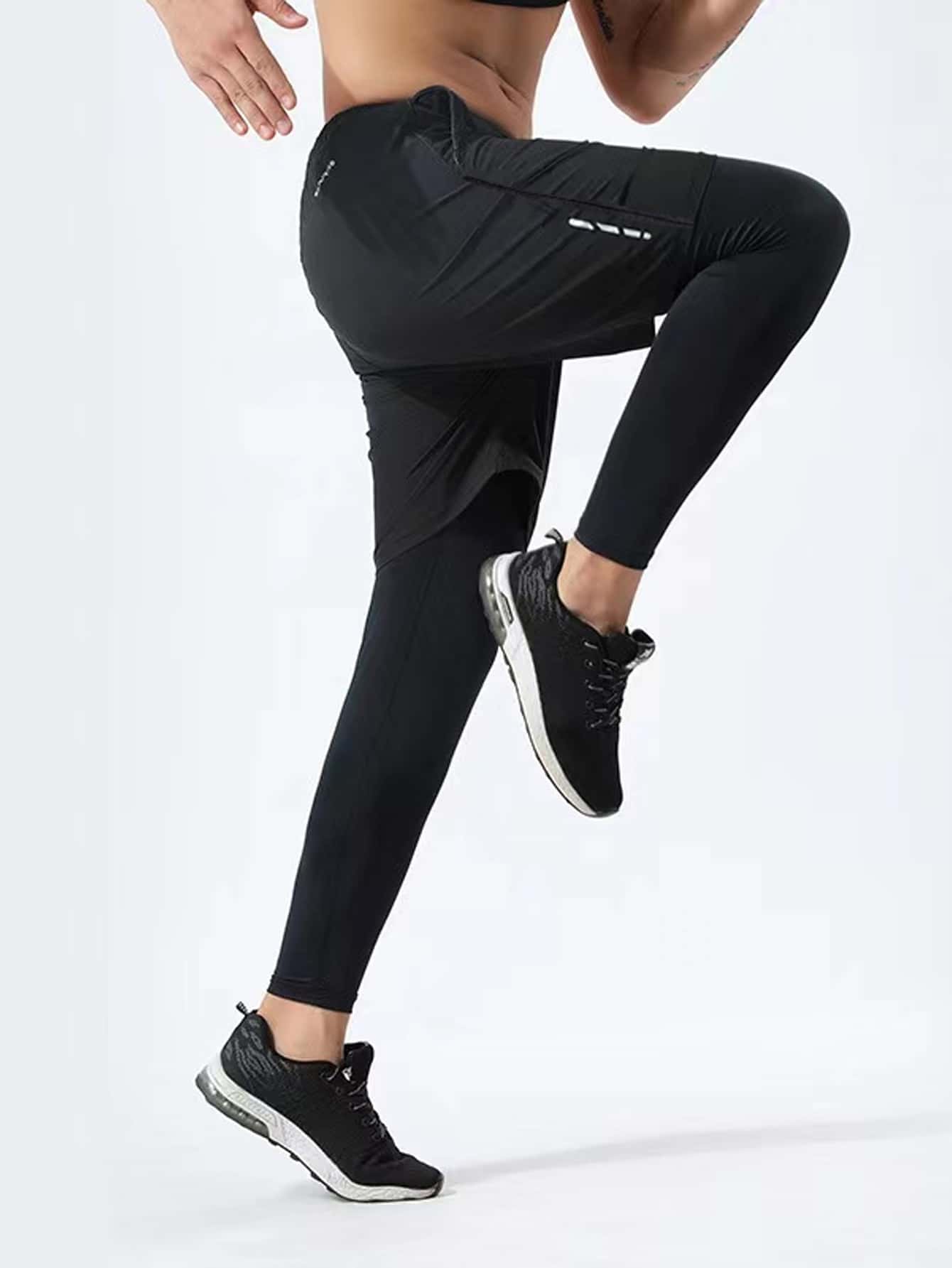 Men Letter Graphic 2 In 1 Sports Trousers - Black - View 1