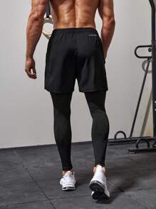 Men Letter Graphic 2 In 1 Sports Trousers - Black - View 2