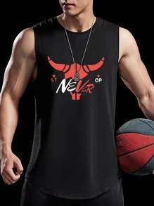 Fitness Men Cattle & Slogan Graphic Sports Tank Top - Black - View 3