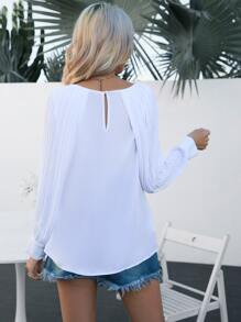 SHEIN LUNE Solid Pleated Raglan Sleeve Blouse - White - View 2