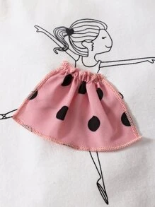 小女童人像圖案荷葉邊T恤和波卡圓點附腰帶短褲 - 彩色 - 查看 4