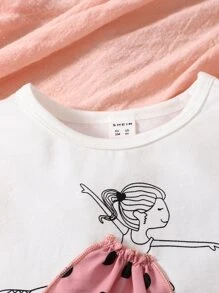 小女童人像圖案荷葉邊T恤和波卡圓點附腰帶短褲 - 彩色 - 查看 5