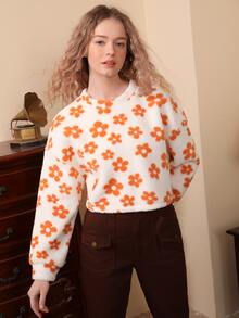 SHEIN MOD Floral Print Drop Shoulder Pullover - Multicolor - View 3