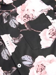 Manfinity RSRT Men Floral Print Shirt & Drawstring Waist Shorts Without Tee , Beach , Graphic , Vacation , Colorful , Boyfriend Gift - Multicolor - View 3