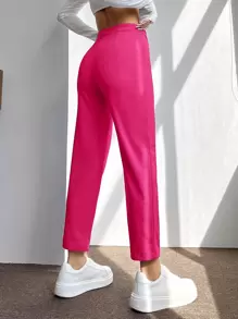SHEIN PETITE 高腰按折痕錐形褲 - 玫紅色 - 查看 2