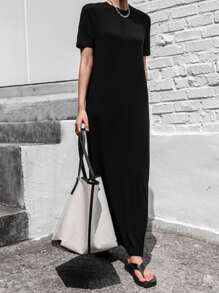 DAZY Solid Tee Dress - Black - View 2