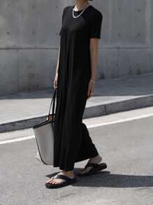 DAZY Solid Tee Dress - Black - View 6