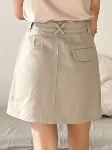 DAZY 高腰斜插口袋A字半身裙 - 卡其色 - 查看 2