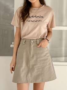 DAZY 高腰斜插口袋A字半身裙 - 卡其色 - 查看 9