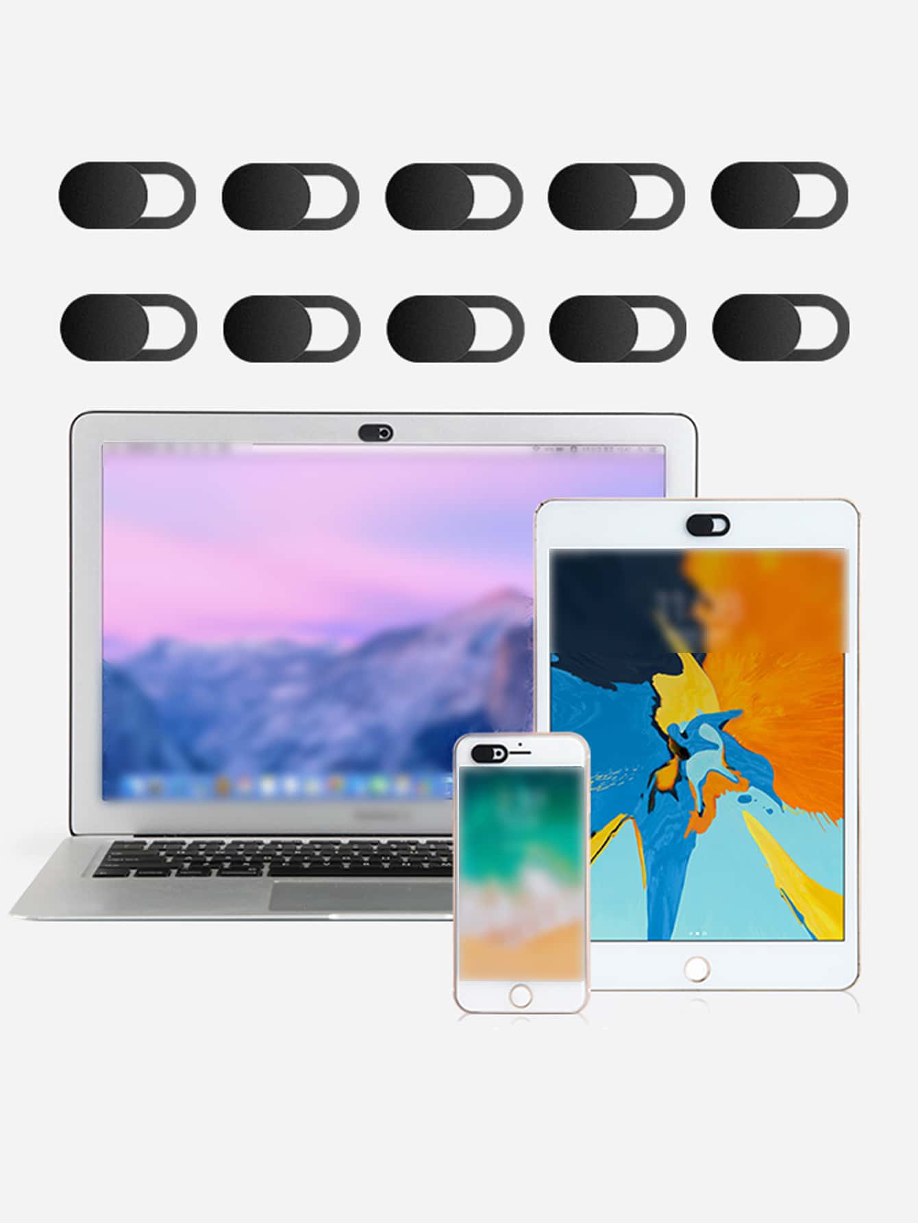 10pcs Plastic WebCam Cover Compatible With Phone & PC Lens - Black - View 1