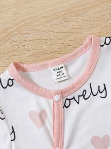 Baby Heart & Letter Graphic Jumpsuit & Accessory Hat - White - View 4