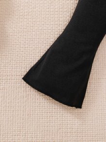 Baby Boy Mock Neck Keyhole Back Tee & Flare Leg Pants - Black - View 7