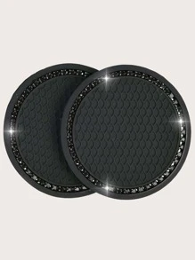 2pcs Honeycomb Embossed Rhinestone Decor Car Coaster