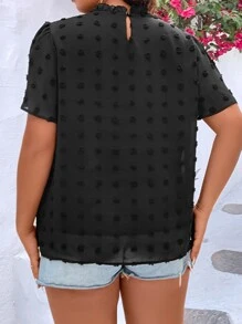 SHEIN LUNE Plus Swiss Dot Frill Trim Mock Neck Blouse - Black - View 2