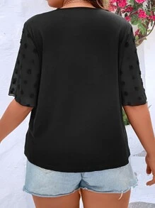 SHEIN LUNE Plus Swiss Dot Flounce Sleeve Tee - Black - View 2