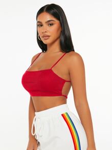 SHEIN PETITE 素色吊帶短上衣 - 紅色 - 查看 4