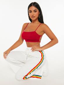 SHEIN PETITE 素色吊帶短上衣 - 紅色 - 查看 5