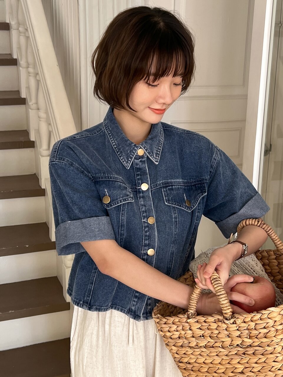Flap Detail Button Front Denim Top,Jeans Jacket,Fall Women Clothes