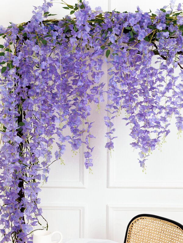 2pcs Hanging Artificial Wisteria Flower Vine, Faux Flower Garland For