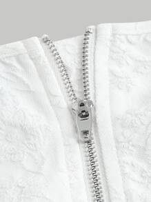 SHEIN MOD Blusa corta con cuello cuadrado, busto fruncido y mangas abullonadas - Blanco - Ver 3