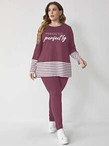 Mulvari Pantalones con camiseta ribete de rayas - Púrpura malva - Ver 2