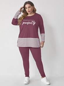 Mulvari Pantalones con camiseta ribete de rayas - Púrpura malva - Ver 4